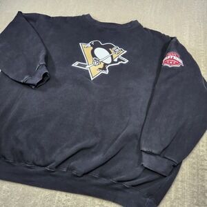 Pittsburgh Penguins Sweatshirt Mens XXL Black Crewneck Cotton Fleece NHL Hockey